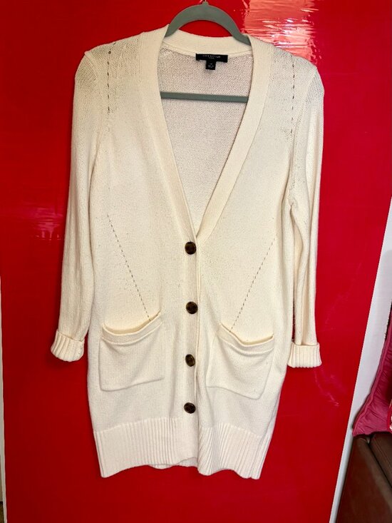 Ann Taylor Sweaters - Ann Taylor Cream Longline Button Cardigan with Pockets